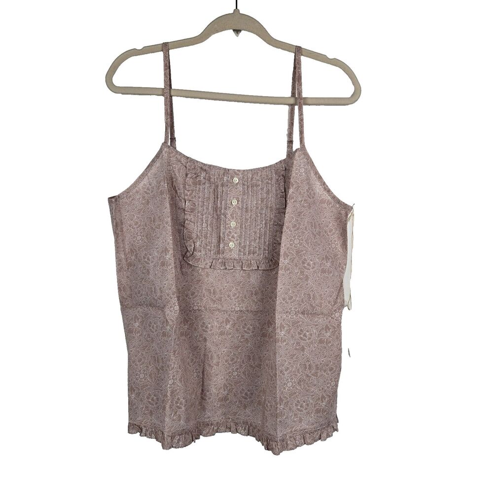 Haven Well Within Women's Size L Dusty Pink Floral Pleated Ruffled‎ Tank Top NWT